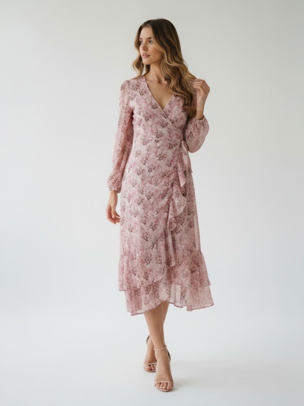 Lush Dusty Pink Flowered Maxi Dress Size Small - Picture 2 of 12